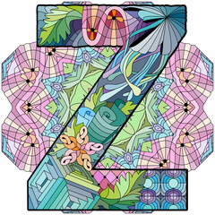 Letter Z monogram, engraving design on mandala. Vector illustration.