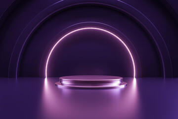 Elegant futuristic light and reflection with purple circle background. 3d rendering, glowing lines, neon lights, abstract psychedelic background, ultraviolet, vibrant colors