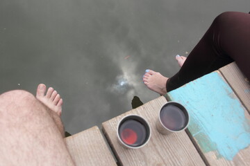 Tea drinking on the pier during a halt