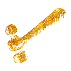 Hand drawn gold foil texture Ball-peen hammer in woodcut drawing vector illustration