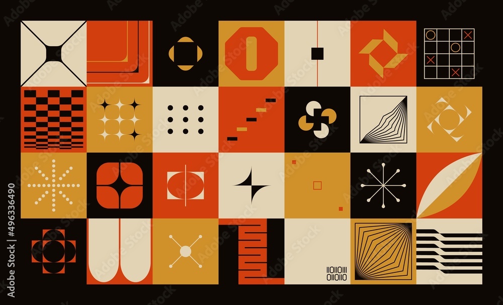 Poster brutalist abstract pattern design. deconstructed simple geometric shapes for poster art, digital pri