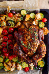 Roast chicken with vegetables.style rustic