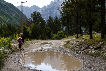 Theth, Albania, Tourists exploring the beautiful Albanian nature