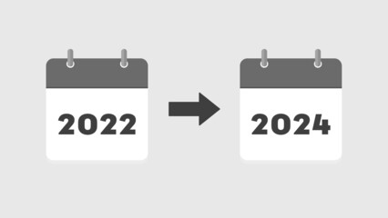 2022年と2024年の日めくりカレンダー： プロジェクト、年末年始、予定の変更・延期のイメージ素材
