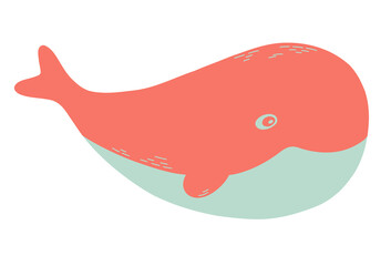 Whale, Sea Animal. Vector isolated Illustration for print. Cute children character, big and friendly