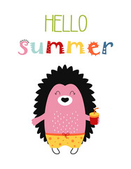 vector illustration with cute hedgehog in cartoon style