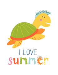 vector illustration with cute turtle in cartoon style
