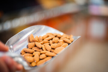 Almond nuts in a market 