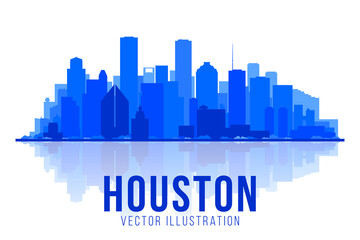 Houston Texas silhouette vector illustration. Main buildings panorama. tourism and business picture with city skyline.