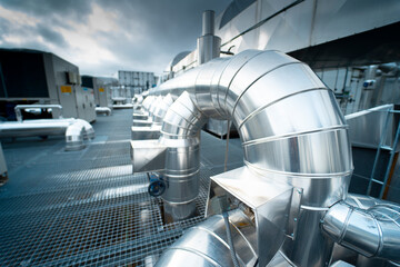 Industrial Zone. Industrial ventilation pipes and valves. (Air conditioning system)