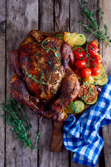 Roast chicken with vegetables.style rustic