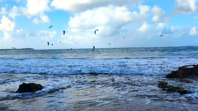 Crowd of Kite surfers on the sea