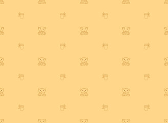 Cute teddy bear and honey pot, vector seamless pattern. Hand drawn line drawing. Perfect for wallpapers in a children's room, textiles, covers, wrapping paper, postcards, notepads, children's clothing - 496339278