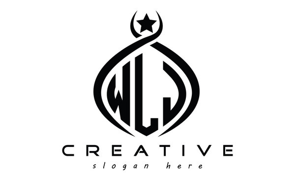 WLJ three letters monogram curved oval initial logo design, geometric minimalist modern business shape creative logo, vector template