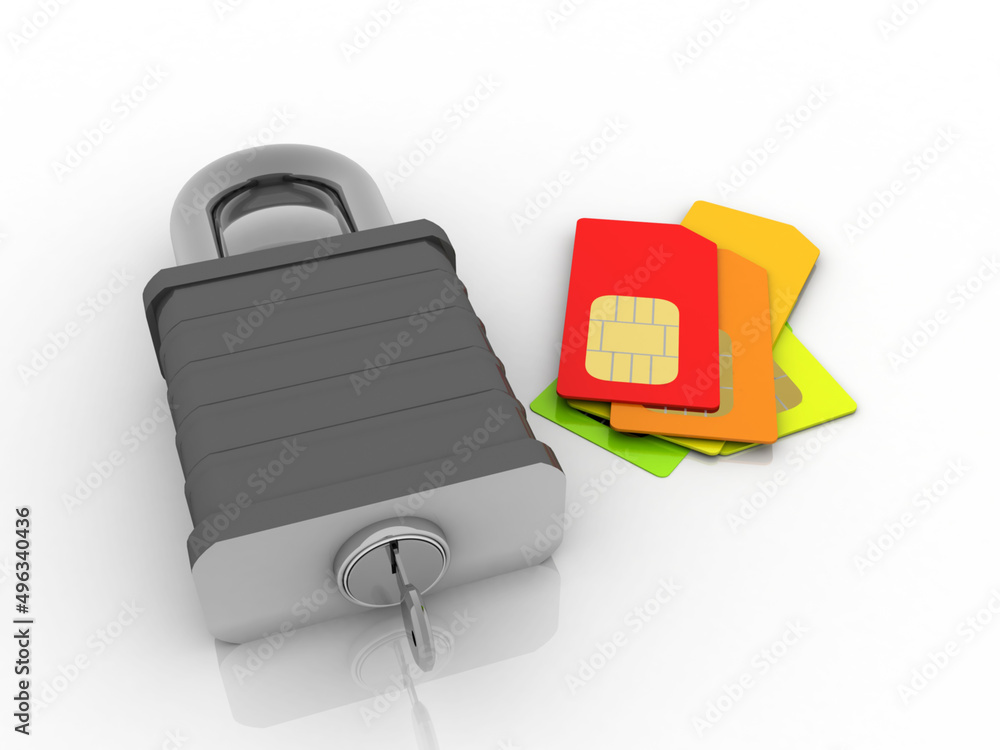 Poster 3d render sim card with padlock