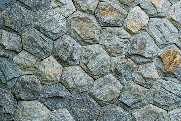 Close up of hexagonal stone wall