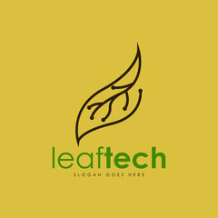 Leaf tech Logo Design Concept Vector. Logo Created from a Combination of Leaves and Technology