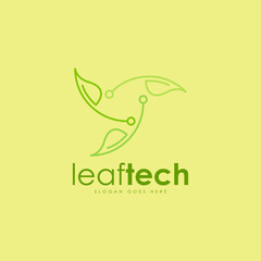 Leaf tech Logo Design Concept Vector. Logo Created from a Combination of Leaves and Technology