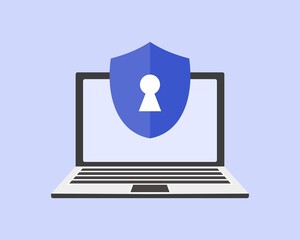 Personal data security. Laptop screen with lock. Flat Web Vector Illustrations