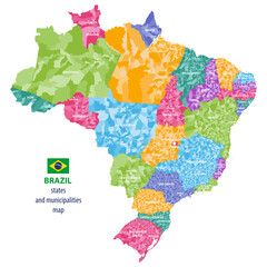 Brazil states and municipalities vector high detailed colored map - obrazy, fototapety, plakaty