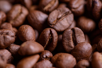 Coffee. Closeup coffee beans with out of focus background.