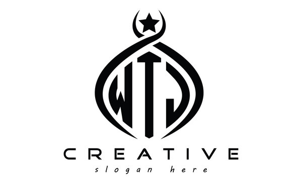 WTJ three letters curved oval initial logo design, geometric minimalist modern business shape creative logo, vector template