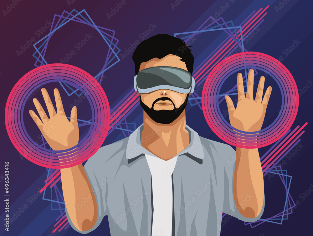 Poster man using virtual reality