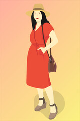 casual girl pose with hat and bag