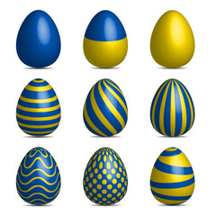 Set of Ukraine Easter Eggs Symbol with Different Texture on White Background. Happy Easter Day Vector Illustration