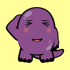 ashamed dinosaur character cartoon kawaii expression illustration in vector format