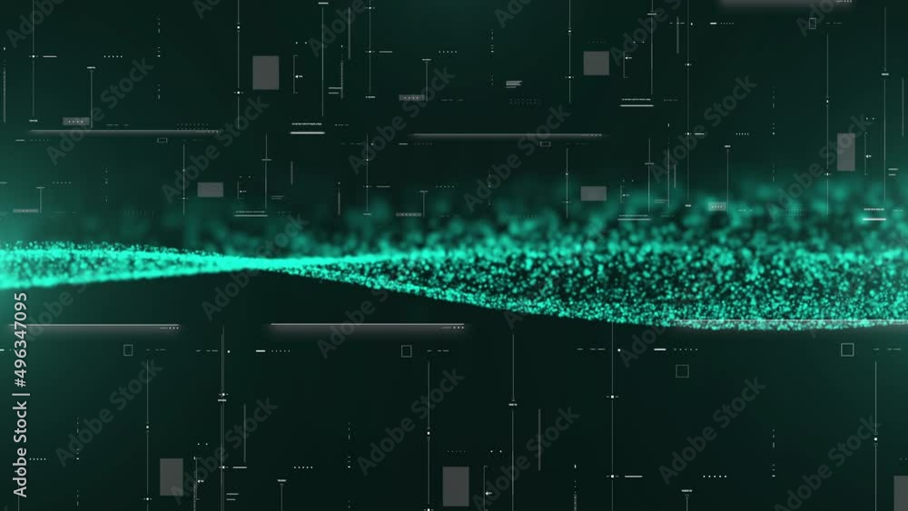 Poster Abstract Digital Depth of Field View Cyber Technology Particle Wave on HUD Futuristic Element Security System Monitoring Concept Platform 4K Motion Background.