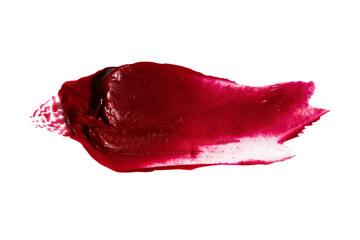 Abstract red smear of matte lipstick,isolated on white background.