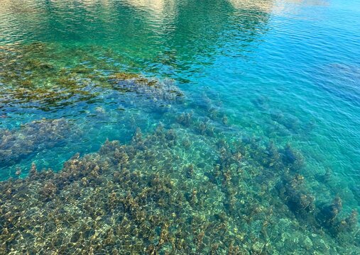 Turquoise sea water surface. Beautiful seascape of Mediterranean sea.