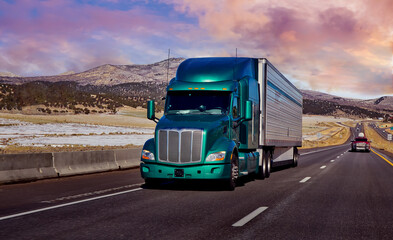 Semi Trucks on the Nevada Highway, USA. Trucking in Nevada , USA  