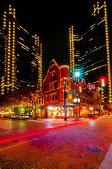 Fototapeta na wymiar Night Street in Fort Worth ,Dallas ,Texas,USA