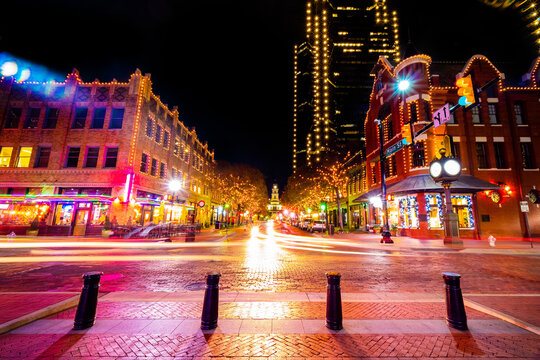 Night Street In Fort Worth ,Dallas ,Texas,USA