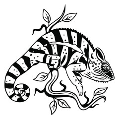 Chameleon sitting on a branch. Vector illustration for cutting vinyl and printing