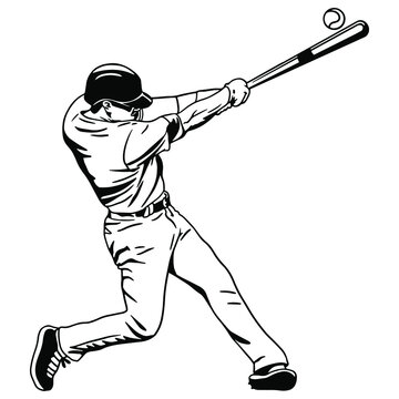 Baseball player, abstract vector silhouette Baseball ball, hitter swinging the bat, abstract isolated vector silhouette, ink drawing
