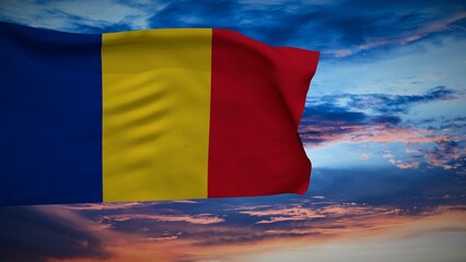 romanian flag waving in the wind 3d illustration