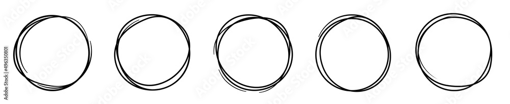 Poster hand drawning circle line sketch set. art design round circular scribble doodle - stock vector.