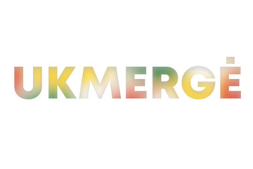 Ukmerge lettering decorated with yellow, green and red blurred gradient. Illustration on white, cut out clipart elements for design decoration, sticker, t-shirt print, banner, apps, web