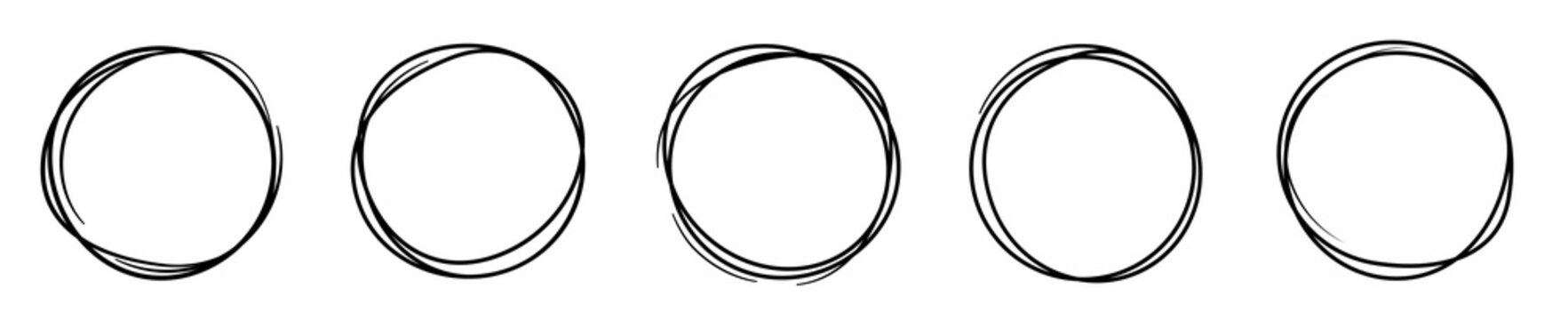 Hand drawning circle line sketch set. Art design round circular scribble doodle - stock vector.