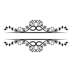 Design element vector frame border, beautiful fancy curls and swirls divider or underline design with ivy vines and leaves in black ink lines. Can be placed on any color. Wedding design element.