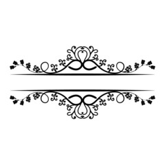 Design element vector frame border, beautiful fancy curls and swirls divider or underline design with ivy vines and leaves in black ink lines. Can be placed on any color. Wedding design element.