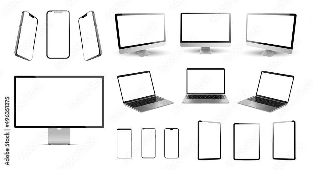 Poster set mockups of technology devices with empty display. vector illustration isolated on white backgrou