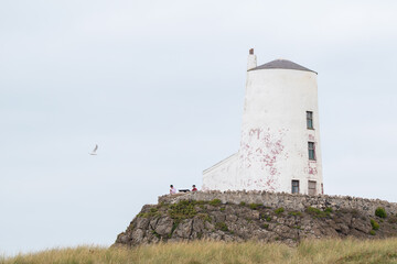 Tŵr Mawr Lighthouse at Ynys Llanddwyn, Anglesey, on the north Wales coast