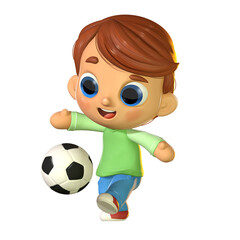 3d boy playing soccer kicking the ball
