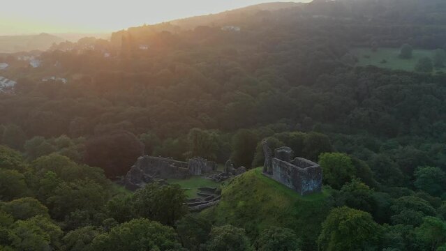 Aerial Of Okehampton Castle At Sunrise, Okehampton, Devon, England