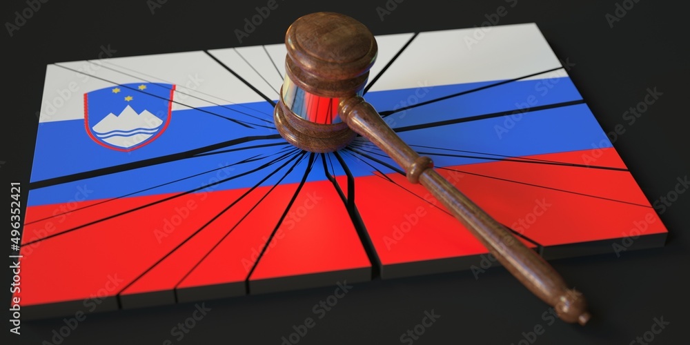 Aufkleber judge's gavel and broken block with flag of slovenia. conceptual 3d rendering