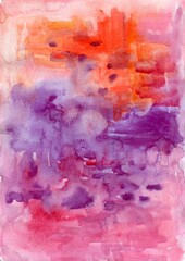 Purple pink watercolor background with delicate splashes spots. Suitable for the Background of posts on social networks, mobile applications, banner design and advertising.